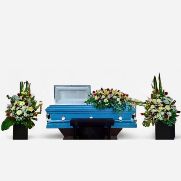 juego florar para funeral con rosas rojas