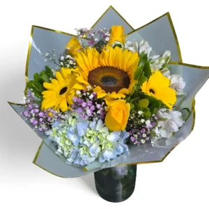Arreglo Mixto Radiante de Girasol y Hortensias