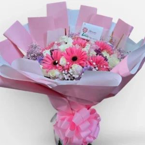 Bouquet Rosa de Gerberas y Rosas Blancas